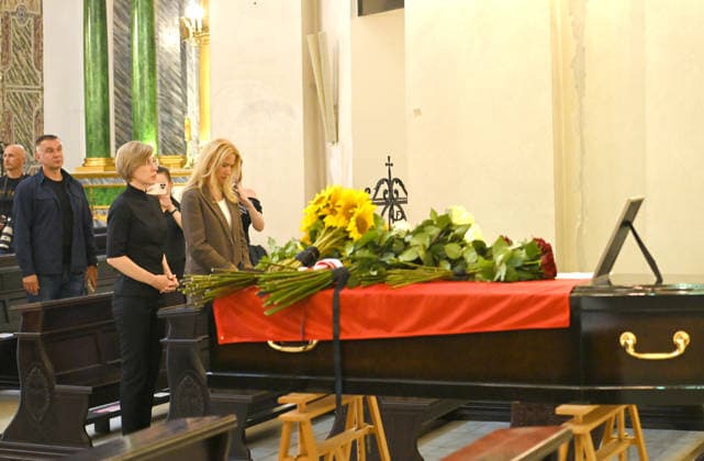 Deputy Head of the Office of the President of Ukraine Iryna Vereshchuk and Deputy Speaker of the Verkhovna Rada of Ukraine Olena Kondratiuk (L to R) attend the farewell ceremony for Polish volunteer Marek Rusek-Wolski, who was killed near Kharkiv by a Russian drone attack, at the Cathedral of St Alexander in Kyiv, Ukraine, August 7, 2026. The tragedy occurred at the end of July (approximately 27 July) near Kharkiv, when the volunteer came under a targeted Russian drone strike while on a humanitarian mission. Marek Rusek-Wolski was an administrator of the Polish volunteer community Razem dla Ukrainy. Since early 2023, he had been regularly travelling to Ukraine. He used to organise fundraisers, purchase and deliver food, medicines, hygiene p Copyright: xYevhenxKotenkox