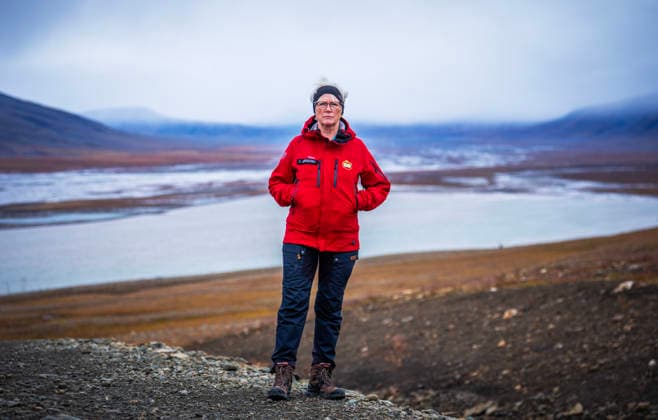 Minister of Climate and Environment Andreas Bjelland Eriksen Visits Svalbard, Longyearbyen, August 7, 2026. Department Director Evy Jorgensen of the Norwegian Polar Institute. Minister of Climate  Copyright: xOlexBerg-Rustenx xNTBx
