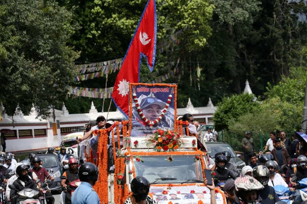 Funeral Held For Record Holding Nepali Climber Pur Bahadur Gurung- -Yukta- Killed In Broad Peak Avalanche With Honors Families and relatives bring the body of Nepali mountaineer Pur Bahadur Gurung (Yukta), who died during an expedition on Pakistan s 8,047-metre Broad Peak, for cremation in Kathmandu, Nepal, on August 7, 2026. The cremation took place at Swayambhu in the presence of family members, relatives, Home Minister Sudan Gurung, Nepali Congress President Gagan Thapa, members of the mountaineering community and well-wishers. The funeral was led by shamans who performed rituals after circumnavigating the Swayambhunath Stupa, a UNESCO World Heritage Site and a pilgrimage site for Buddhists. Gurung is the first among five Nepali climbers Copyright: xSubaasxShresthax originalFilename: shrestha-funeralh260807_npwD6.jpg