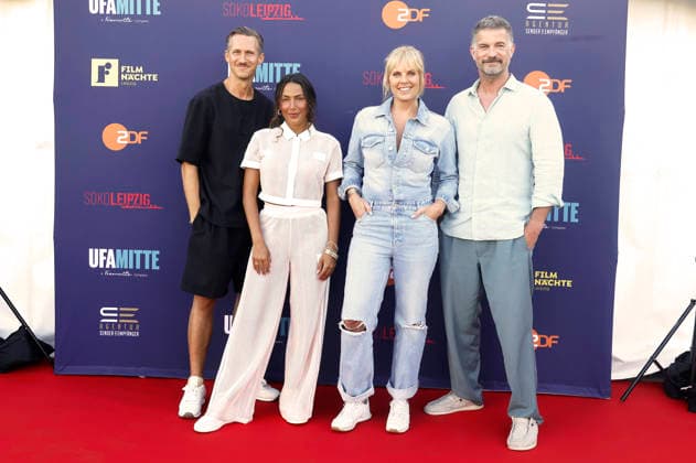 Johannes Hendrik Langer, Amy Mußul, Melanie Marschke, and Simon Böer at the SOKO Leipzig Night during the 2026 Leipzig Film Nights at the Scheibenholz Racetrack in Leipzig, August 7, 2026 Foto:xAgenturxWehnertx xZichyx xFuturexImagex soko_6802