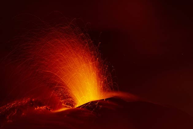 Volcanic activity intensifies at Mount Etna CATANIA, ITALY - AUGUST 8: Mount Etna enters a new paroxysmal phase characterized by intense activity at the Voragine summit crater in Catania, Sicily, Italy on August 8, 2026. The volcanic activity, which began to rapidly intensify during the evening of August 6, evolved into a powerful lava fountain overnight and into August 7. The eruption generated a significant ash cloud dispersing towards the southeast, with ashfall reported in the surrounding towns of Ragalna and Adrano. Additionally, a new lava flow was observed in the Valle del Leone from a new eruptive vent opened at an altitude of approximately 2750. The presence of volcanic ash and the elevation of the aviation alert to red severely im  Copyright: x2026xAnadoluxSalvatorexAllegrax