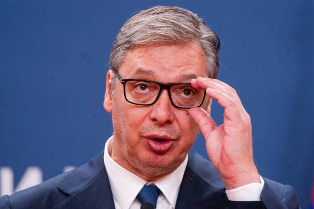 August 8, 2026, Belgrade, Central Serbia, Serbia: 202688, Belgrade, Serbia - Serbian President VUCIC ALEKSANDAR hosts Ukrainian President VOLODYMYR ZELENSKYY during his official visit to the Republic of Serbia at the Palace of Serbia. Serbian President VUCIC ALEKSANDAR addresses the media during a joint press conference. Belgrade Serbia - ZUMAd223 20260808_zip_d223_035 Copyright: xMarkoxDimicx