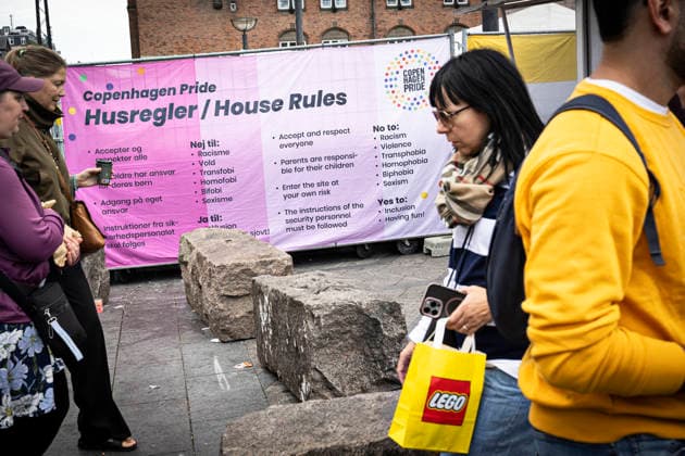 Copenhagen Pride 2026 Granite blocks were placed as a security measure outside the opening of Pride Square during Copenhagen Pride Week 2026 at City Hall Square in Copenhagen on Saturday, August 8, 2026. Police say they will maintain a visible presence during Pride Week following the attack in Berlin. Photo by Nils Meilvang, Scanpix 2026, Copenhagen, Denmark  Copyright: NILSxMEILVANG NilsxMeilvangx spdk20260808-163130-L