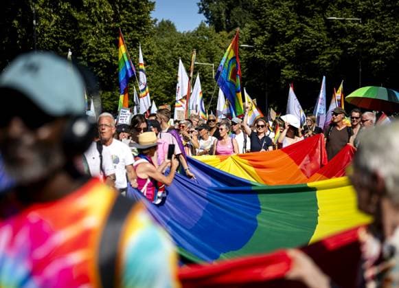 AMSTERDAM - Participants in the Pride March are walking towards Museumplein. The peaceful protest march marks the conclusion of WorldPride, which took place in Amsterdam this year. SEM VAN DER WAL ANP netherlands out - belgium out  Copyright: xx x565089876x originalFilename: 565089876.jpg