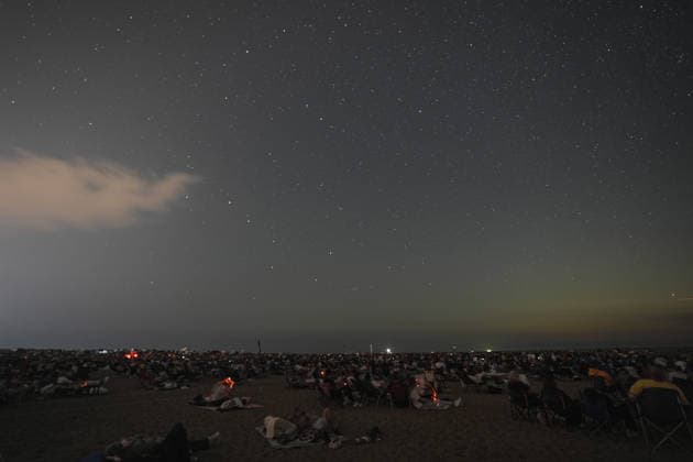 Perseid meteor shower event in Bursa BURSA, TURKIYE - AUGUST 09: A view of the sky as more than 25,000 skywatchers gather to observe the Perseid meteor shower during the sixth annual Perseid Meteor Shower Observation Event held with the support of the Cemre Foundation in Karacabey district of Bursa, Turkiye, on August 09, 2026. Sergen Sezgin Anadolu Bursa Turkey. Editorial use only. Please get in touch for any other usage.  Copyright: x2026xAnadoluxSergenxSezginx