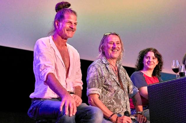 Philipp Feldtkeller, Dieter Thomas Kuhn, and Juliane Sauter at the preview of the documentary *Und es war Sommer Dieter Thomas Kuhn Band* at the Seh Fest on the Gilde Parkbühne in Hanover, August 8, 2026 Foto:xU.xStammx xFuturexImagex sommer_6823