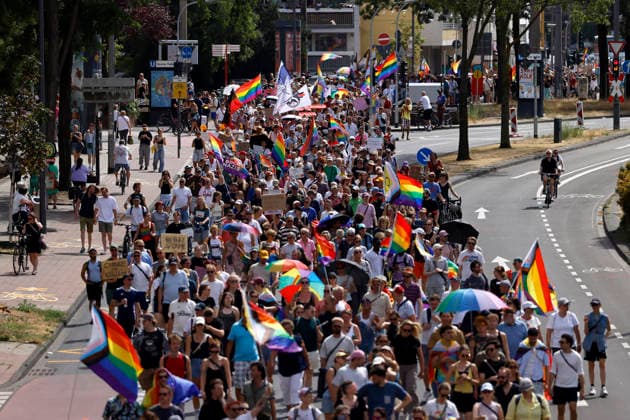 Scene from the Cologne Queer March under the slogan Cologne Shows Solidarity, Cologne Takes a Stand, a solidarity demonstration following the Islamist attack on the CSD in Berlin. Featured image, symbolic image. Cologne, August 9, 2026. North Rhine-Westphalia, Germany Copyright: xChristophxHardtx