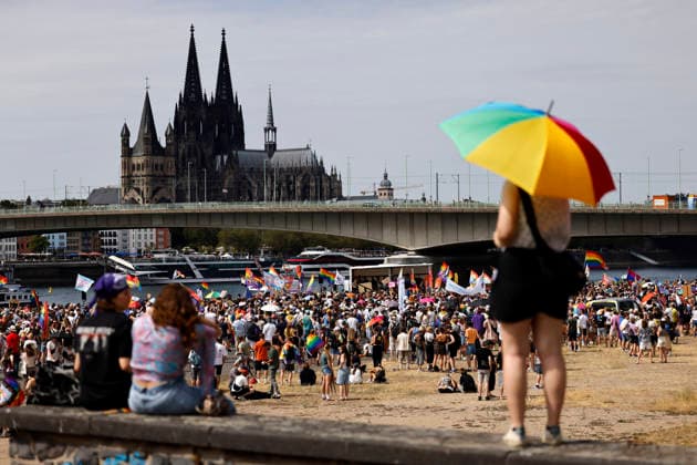 Scene from the Cologne Queer March under the slogan Cologne Shows Solidarity, Cologne Takes a Stand, a solidarity demonstration following the Islamist attack on the CSD in Berlin. Featured image, symbolic image. Cologne, August 9, 2026, North Rhine-Westphalia, Germany Copyright: xChristophxHardtx