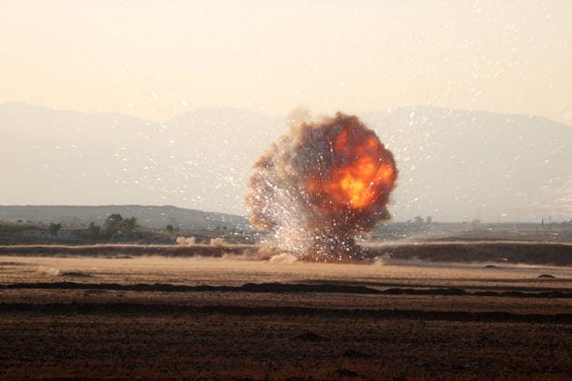 Syrian teams destroy explosive remnants of war near Damascus DAMASCUS, SYRIA - AUGUST 9: Syrian Defense Ministry teams destroy approximately one ton of explosive remnants of war and explosives found in residential areas in the countryside of Damascus, Syria, on August 9, 2026. Heavy flames and smoke rise from the area during the controlled destruction operation carried out by the Syrian authorities. Izz Aldien Alqasem Anadolu Damascus Syria. Editorial use only. Please get in touch for any other usage.  Copyright: x2026xAnadoluxIzzxAldienxAlqasemx