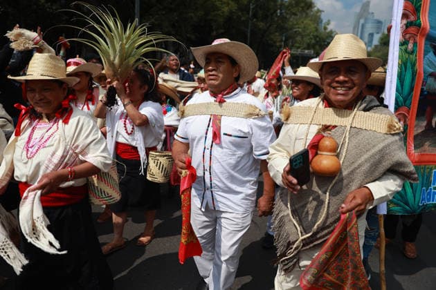 Mexico City marks International Day of the World s Indigenous Peoples MEXICO CITY, MEXICO - AUGUST 09: Participants wearing traditional regional attire perform during the Mega Calenda parade marking the International Day of the World s Indigenous Peoples, on Reforma Avenue, in Mexico City, Mexico on August 09, 2026. ??Hundreds of participants from different indigenous communities in Mexico gathered to celebrate their traditions and commemorate the International Day of the World s Indigenous Peoples, calling for the recognition of their rights, autonomy, and cultural heritage. Daniel Cardenas Anadolu Mexico City Mexico. Editorial use only. Please get in touch for any other usage.  Copyright: x2026xAnadoluxDanielxCardenasx