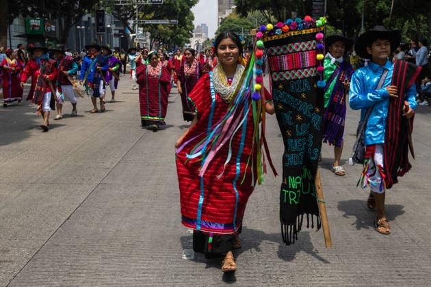 August 9, 2026, Mexico City, Mexico: The Mexico City government held the 17th Mega Calenda 2026, a cultural parade that traveled from the Angel of Independence along Paseo de la Reforma to the citys Zocalo, featuring participants in traditional clothing, dances and music, as part of International Indigenous Peoples Day and the 12th Festival of Indigenous Cultures, Indigenous Peoples and Native Neighborhoods of Mexico City. Mexico City Mexico  - ZUMAl178 20260809_znp_l178_020 Copyright: xCristianxLeyvax