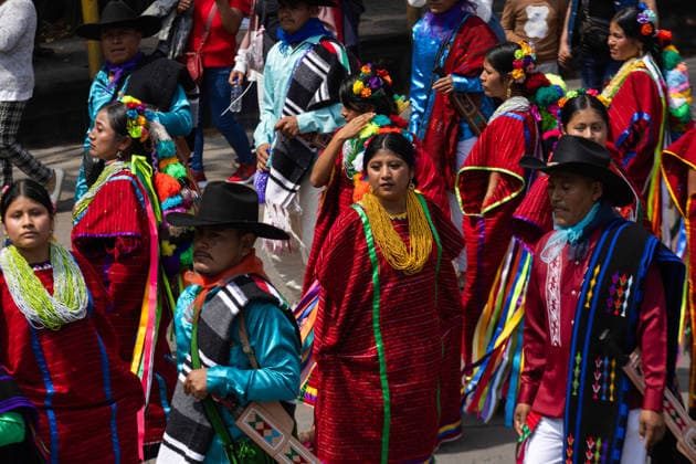 August 9, 2026, Mexico City, Mexico: The Mexico City government held the 17th Mega Calenda 2026, a cultural parade that traveled from the Angel of Independence along Paseo de la Reforma to the citys Zocalo, featuring participants in traditional clothing, dances and music, as part of International Indigenous Peoples Day and the 12th Festival of Indigenous Cultures, Indigenous Peoples and Native Neighborhoods of Mexico City. Mexico City Mexico - ZUMAl178 20260809_znp_l178_021 Copyright: xCristianxLeyvax
