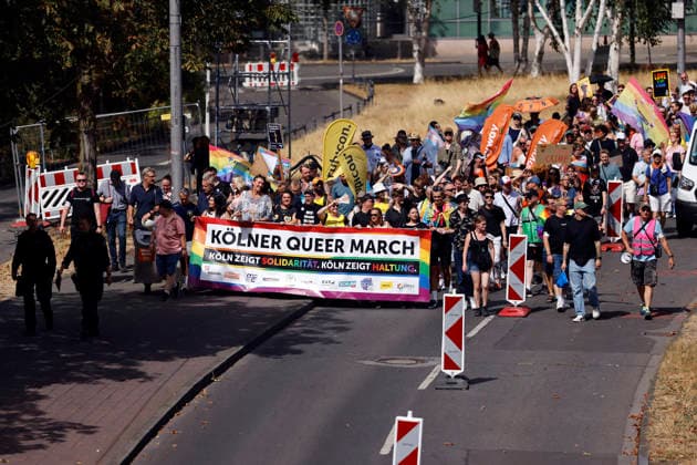 Scene from the Cologne Queer March under the slogan Cologne Shows Solidarity, Cologne Takes a Stand, a solidarity demonstration following the Islamist attack on the CSD in Berlin. Featured image, symbolic image. Cologne, August 9, 2026. North Rhine-Westphalia, Germany Copyright: xChristophxHardtx