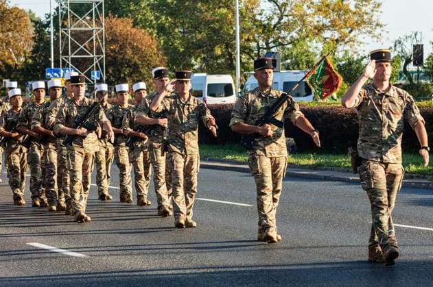 August 9, 2026, Warsaw, Mazovia, Poland: French soldiers march during the parade rehearsal. Early in the morning of 9th August, Poland s armed forces, and those of allies stationed in the country, take part in a rehearsal in preparation for a parade on National Armed Forces Day on the 15th August. Soldiers muster as the sun rises over the Vistula River and march past grandstands prepared for dignitaries. The soldiers were followed by mechanised divisions travelling in tanks and a variety of armoured vehicles. Afterwards, Secretary of State in the Ministry of Defence, Pawel Bejda addresses a post-rehearsal press conference, where he is accompanied by the Chief of the General Staff of the Polish Armed Forces, General Wieslaw Kukula. Warsaw P  - ZUMAs197 20260809_aaa_s197_082 Copyright: xNeilxMiltonx