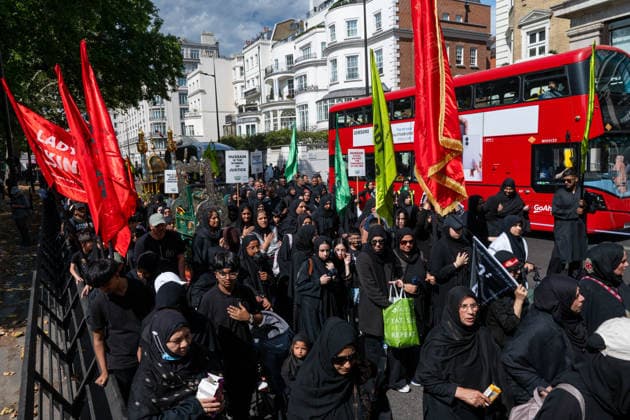 August 9, 2026, London, England, United Kingdom: Shia Muslims take part in the annual Arbaeen procession in Marble Arch in London, Britain, on August 9, 2026. Arbaeen marks the 40th day after the martyrdom of Imam Hussein, the grandson of the Prophet Muhammad. London United Kingdom - ZUMAk172 20260809_zip_k172_039 Copyright: xThomasxKrychx