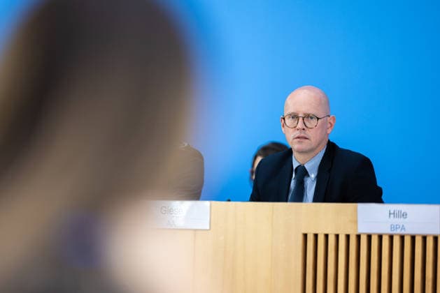German Government Press Conference, Berlin, August 10, 2026: Martin Giese, Spokesperson for the Federal Foreign Office (AA), answers questions from the press at the Federal Press Conference