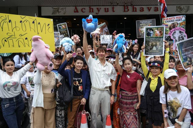 August 10, 2026, Bangkok, Thailand: Thai elephant lovers use elephant dolls as a symbol of their campaign. Thai elephant lovers gather outside the Sri Lankan Embassy in Bangkok, calling on Sri Lanka to return the two Thai goodwill ambassador elephants, Plai Pratu Pha and Plai Plai Srinarong, to Thailand, after reports that the elephants have been overworked, in Bangkok, Thailand, August 10, 2026. Bangkok Thailand - ZUMAs197 20260810_aaa_s197_020 Copyright: xNattaphonxPhanphongsanonx