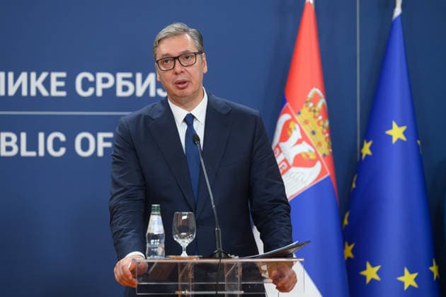 Serbian president Aleksandar Vucic speaks during meeting with Ukrainian president Volodymyr Zelenskyy President Aleksandar Vucic. President Volodymyr Zelenskyy visiting Belgrade Serbia on August 8, 2026. Official Visit of the President of Ukraine to Serbia, Credit:Press Service Of The President Of Ukraine B66 Avalon Serbia, Belgrade  Copyright: xPressxServicexOfxThexPresidentxOfxUkrainex xB66x xAvalonx 1122081950