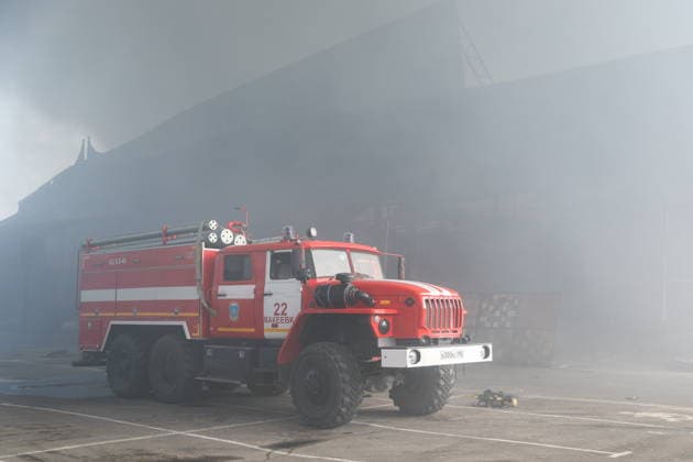 RUSSIA, DONETSK PEOPLE S REPUBLIC - AUGUST 10, 2026: A fire breaks out after a Ukrainian drone strike on the Galaktika Galaxy shopping centre in Makeyevka, east of Donetsk. Dmitry Yagodkin TASS  95999100