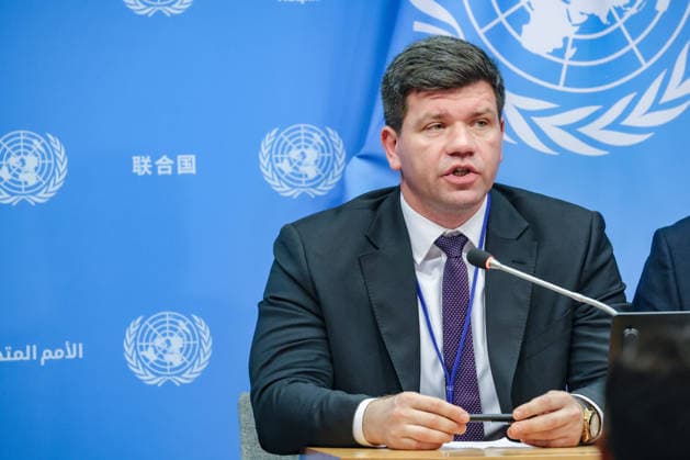 August 10, 2026, New York, New York, United States: VOLODYMYR PAVLICHENKO, Deputy Permanent Representative of Ukraine to the United Nations, addresses journalists following a closed UN Security Council Arria-formula meeting at UNHQ. The briefing focused on the treatment of Ukrainian prisoners of war and civilian detainees held by Russia, with testimony from former detainees and Ukrainian officials highlighting alleged violations of international humanitarian law and calling for accountability. New York United States - ZUMAo116 20260810_znp_o116_001 Copyright: xBiancaxOterox