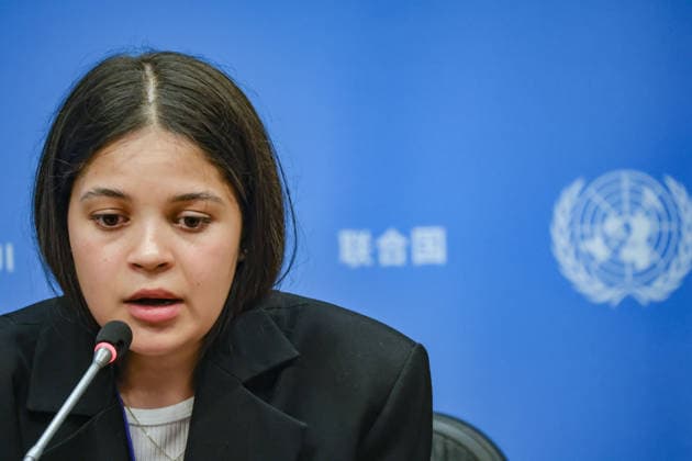 August 10, 2026, New York, New York, United States: LENIIE UMEROVA, a Ukrainian Crimean Tatar and former civilian detainee, addresses a press briefing following her testimony at a UN Security Council Arria-formula meeting at UNHQ. UMEROVA was detained by Russian authorities in December 2022 while travelling to occupied Crimea to visit her seriously ill father and was later transferred to Moscowâ€⠢s Lefortovo prison, where she was accused of espionage. Held until September 2024, she described interrogation, prolonged isolation, and physical and psychological abuse, as well as the broader treatment of Ukrainian civilian detainees. New York United States - ZUMAo116 20260810_znp_o116_017 Copyright: xBiancaxOterox