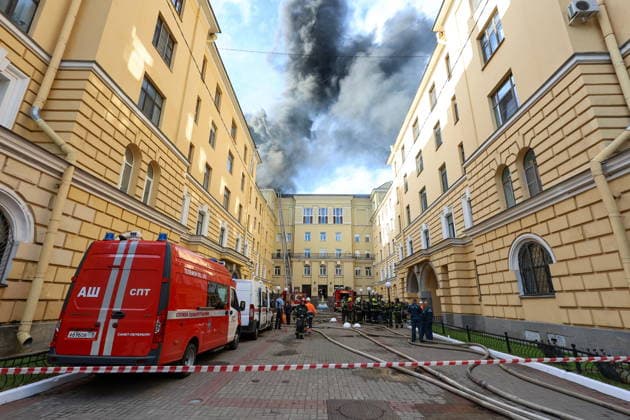 RUSSIA, ST PETERSBURG - AUGUST 11, 2026: Emergency units respond to a roof fire at the Vyborgsky Palace of Culture. Valentin Yegorshin TASS  96035578