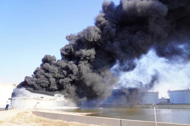 Firefighters battle blaze at Zawiya Oil Complex following drone attack in Libya TRIPOLI, LIBYA - AUGUST 11: Firefighters work to extinguish a blaze inside a diesel tank following an attack at the Zawiya Oil Complex, west of Tripoli, Libya on August 11, 2026. The facility, operated by the National Oil Corporation (NOC), is one of the country s main refineries and fuel supply hubs. Hazem Turkia Anadolu Tripoli Libya. Editorial use only. Please get in touch for any other usage.  Copyright: x2026xAnadoluxHazemxTurkiax