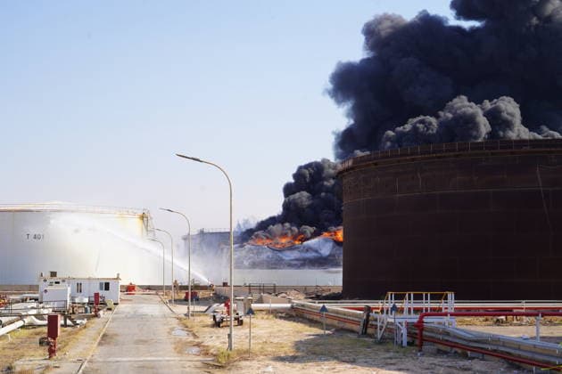 Firefighters battle blaze at Zawiya Oil Complex following drone attack in Libya TRIPOLI, LIBYA - AUGUST 11: Firefighters work to extinguish a blaze inside a diesel tank following an attack at the Zawiya Oil Complex, west of Tripoli, Libya on August 11, 2026. The facility, operated by the National Oil Corporation (NOC), is one of the country s main refineries and fuel supply hubs. Hazem Turkia Anadolu Tripoli Libya. Editorial use only. Please get in touch for any other usage.  Copyright: x2026xAnadoluxHazemxTurkiax