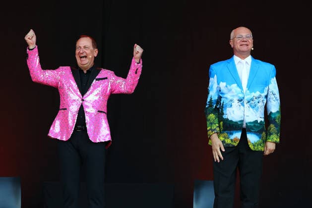 Volker Heißmann and Martin Rassau at the 2026 Seebühnen Festival on the Wilhelminenaue in Bayreuth
