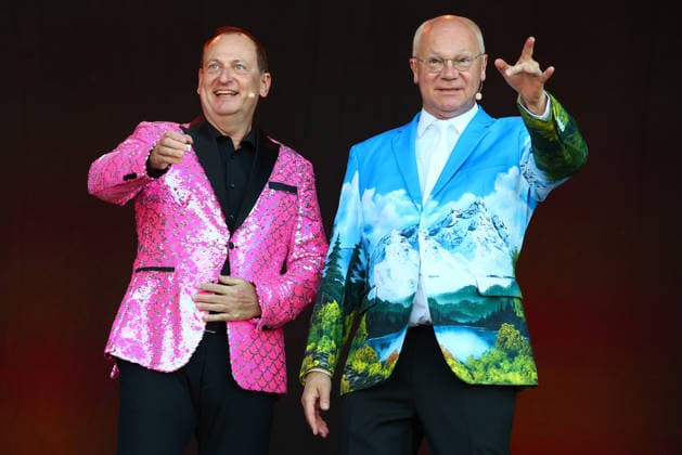 Volker Heißmann and Martin Rassau at the 2026 Seebühnen Festival on the Wilhelminenaue in Bayreuth