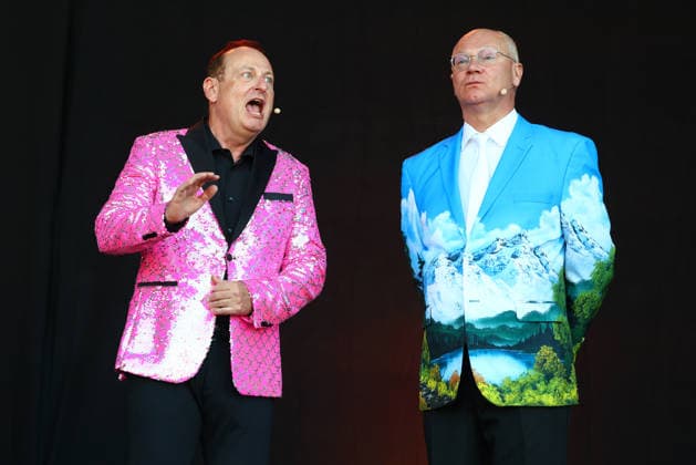 Volker Heißmann and Martin Rassau at the 2026 Seebühnen Festival on the Wilhelminenaue in Bayreuth