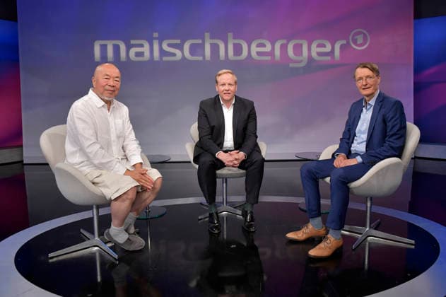 Ai Weiwei, Tilman Kuban, and Karl Lauterbach on the ARD talk show *maischberger* at the Berlin Adlershof studio, Berlin, August 11, 2026 Foto:xM.xBehrensx xFuturexImagex maischberger1108_6818