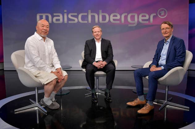 Ai Weiwei, Tilman Kuban, and Karl Lauterbach on the ARD talk show *maischberger* at the Berlin Adlershof studio, Berlin, August 11, 2026 Foto:xM.xBehrensx xFuturexImagex maischberger1108_6819