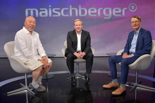 Ai Weiwei, Tilman Kuban, and Karl Lauterbach on the ARD talk show *maischberger* at the Berlin Adlershof studio, Berlin, August 11, 2026 Foto:xM.xBehrensx xFuturexImagex maischberger1108_6820