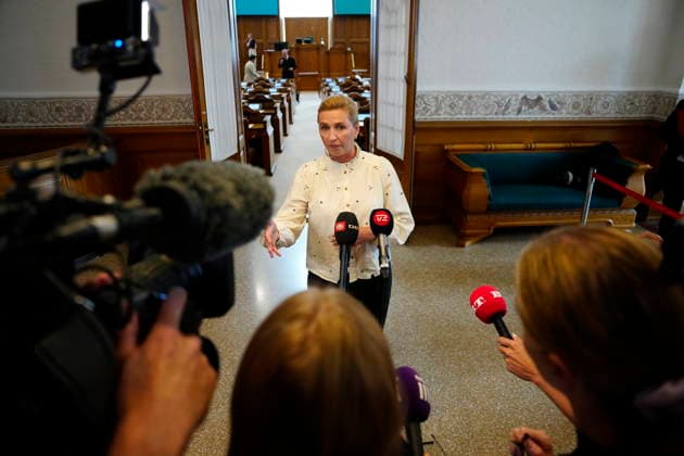 Denmark Migrants Denmark s Prime Minister Mette Frederiksen speaks to the media prior to a meeting in Parliament regarding the migrants who recently arrived in the Spanish enclave of Ceuta, in Copenhagen, Wednesday, August 12, 2026, Copenhagen, Denmark  Copyright: SebastianxEliasxUthx spdk20260812-095707-L