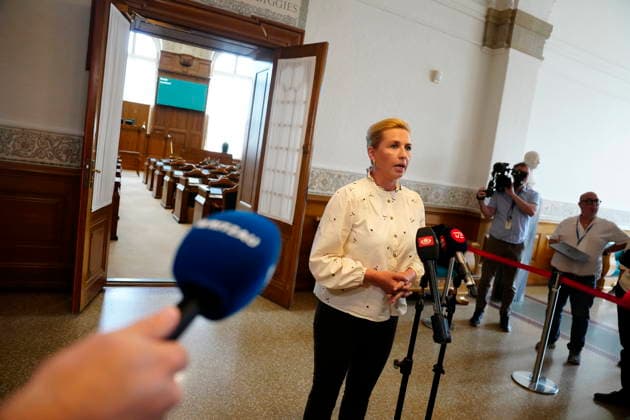 Denmark Migrants Denmark s Prime Minister Mette Frederiksen speaks to the media prior to a meeting in Parliament regarding the migrants who recently arrived in the Spanish enclave of Ceuta, in Copenhagen, Wednesday, August 12, 2026, Copenhagen, Denmark  Copyright: SebastianxEliasxUthx spdk20260812-095722-L