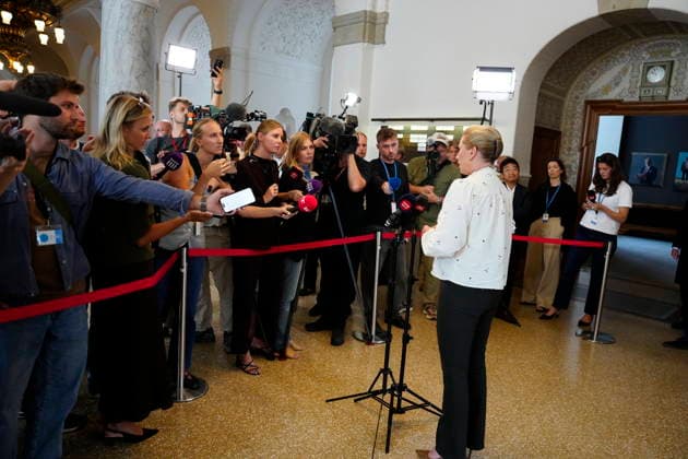 Denmark Migrants Denmark s Prime Minister Mette Frederiksen speaks to the media prior to a meeting in Parliament regarding the migrants who recently arrived in the Spanish enclave of Ceuta, in Copenhagen, Wednesday, August 12, 2026, Copenhagen, Denmark  Copyright: SebastianxEliasxUthx spdk20260812-100019-L