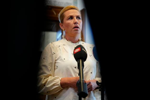 Denmark Migrants Denmark s Prime Minister Mette Frederiksen speaks to the media prior to a meeting in Parliament regarding the migrants who recently arrived in the Spanish enclave of Ceuta, in Copenhagen, Wednesday, August 12, 2026, Copenhagen, Denmark  Copyright: SebastianxEliasxUthx spdk20260812-100122-L