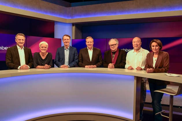 ABB MAISCHBERGER Nikolaus Hermann Blome, journalist; Ulrike Herrmann, journalist; Karl Wilhelm Lauterbach, health economist and politician; Tilman Moritz Kuban, CDU politician; Heinz Rudolf Erich Arthur Kunze, rock singer; Ai Weiwei, Chinese conceptual artist; and Sandra Maischberger, host, as guests on the ARD TV talk show *mais*chberger on August 11, 2026,