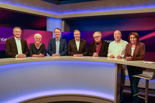 ABB MAISCHBERGER Nikolaus Hermann Blome, journalist; Ulrike Herrmann, journalist; Karl Wilhelm Lauterbach, health economist and politician; Tilman Moritz Kuban, CDU politician; Heinz Rudolf Erich Arthur Kunze, rock singer; Ai Weiwei, Chinese conceptual artist; and Sandra Maischberger, host, as guests on the ARD TV talk show *mais*chberger on August 11, 2026,