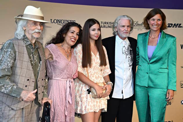 Jean Pütz, Pina Coluccia, Julie Josephine Pütz, Hermann Bühlbecker, and Stefanie Peters at the Media Night for the 2026 FEI World Championships Aachen in the Champions Circle at the Aachen Equestrian Stadium, August 11, 2026 Foto:xC.xAdolph xFuturexImagex fei_6994