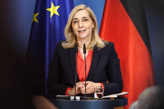 Press conference with Federal Minister Nina Warken and Federal Minister Alexander Dobrindt on the reform of intelligence service law at the Federal Chancellery in Berlin on August 12, 2026. Federal Minister Nina Warken addresses those in attendance. Berlin, Berlin, Germany, Federal Chancellery