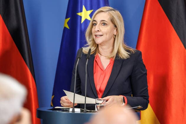 Press conference with Federal Minister Nina Warken and Federal Minister Alexander Dobrindt on the reform of intelligence service law at the Federal Chancellery in Berlin on August 12, 2026. Federal Minister Nina Warken addresses those in attendance. Berlin, Berlin, Germany, Federal Chancellery