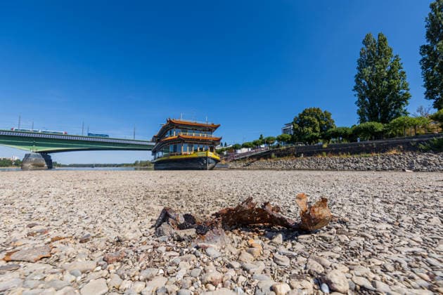 Low Water Levels Expose Old Metal in the Rhine Near Bonn-Beuel Image Description: Bonn, August