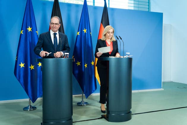 Nina Warken, Alexander Dobrindt, on the reform of intelligence service law; Berlin, Federal Chancellery, press conference; Federal Minister Nina Warken, Federal Minister of the Interior Alexander Dobrindt; Berlin, Berlin, GER