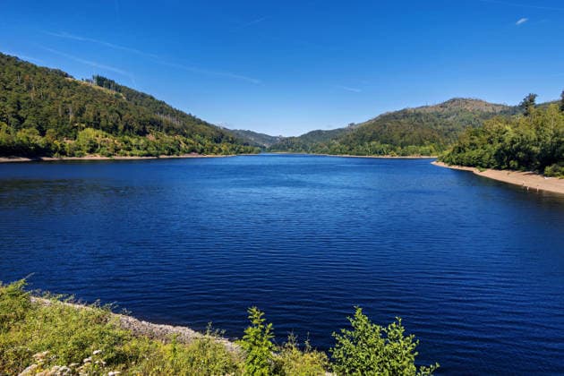 August 12, 2026: View of the water at the Oder Dam near Bad Lauterberg in the district of Göttingen, Lower Saxony.