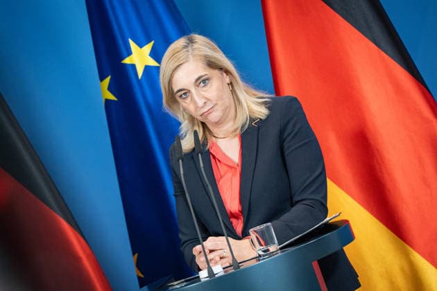 Nina Warken, Federal Minister for Special Tasks, Head of the Federal Chancellery, and Federal Government Commissioner for the Federal Intelligence Services, during a press conference at the Federal Chancellery on the reform of intelligence service legislation, Berlin, Germany, Federal Chancellery