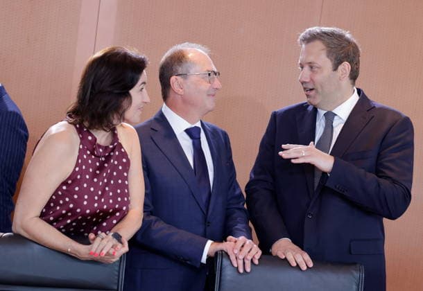 Dorothee Bär, Federal Minister for Research, Technology, and Space; Alexander Dobrindt (CSU), Federal Minister of the Interior; Lars Klingbeil (SPD), Federal Minister of Finance, Vice Chancellor, and SPD Federal Chairman; Germany, Berlin, Federal Chancellery; At its 55th meeting on August 12, 2026, the Federal Cabinet will address, among other thin