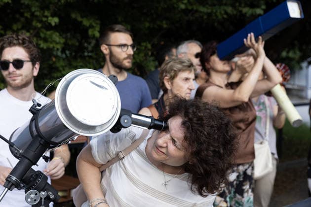 Solar eclipse in Italy CASERTA, ITALY - AUGUST 12: People watch the solar eclipse inside the Caserta planetarium, in Caserta, Southern Italy, on August 12, 2026. A solar eclipse is an optical-astronomical phenomenon, usually associated with the sun-earth-moon system, characterized by the obscuration of all or part of the solar disk by the moon, as seen from Earth. Iso Ekle Anadolu Caserta Italy. Editorial use only. Please get in touch for any other usage.  Copyright: x2026xAnadoluxIsoxEklex