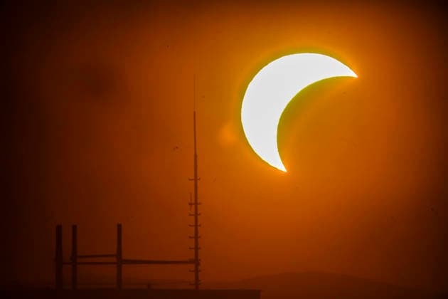Partial Solar Eclipse in Hungary This image shows a partial solar eclipse captured in Hungary, Sopron. The moon will cover about 86% of the sun during this solar eclipse. Zsombor Toth Sopron Gyor-Moson-Sopron Hungary Copyright: xZsomborxTothx